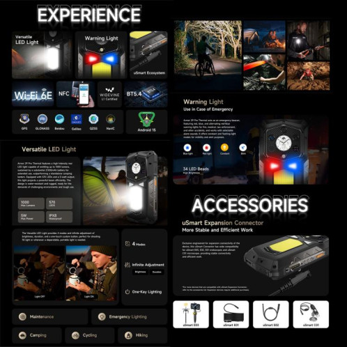  Téléphone robuste Ulefone Armor 29 Pro, version thermique, 16 Go + 512 Go, vision nocturne, écran 6,67 pouces + 1,04 pouce, Android 15, MediaTek Dimensity 7400 Octa Core, réseau : 5G, OTG, NFC (noir) SU022B1430-019